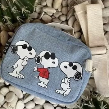 Snoopy Joe Cool Denim Hand Sling Bag Tas Jeans Snoopy Joe Cool Ready New