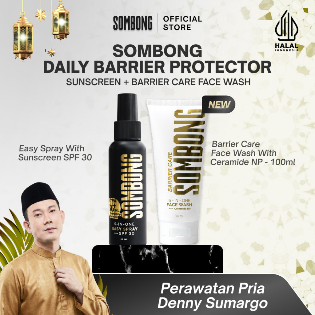 SOMBONG 5-in-1 Daily Barrier Protector - Easy Spray Sunscreen + Barrier Care Face Wash - Sabun Cuci 