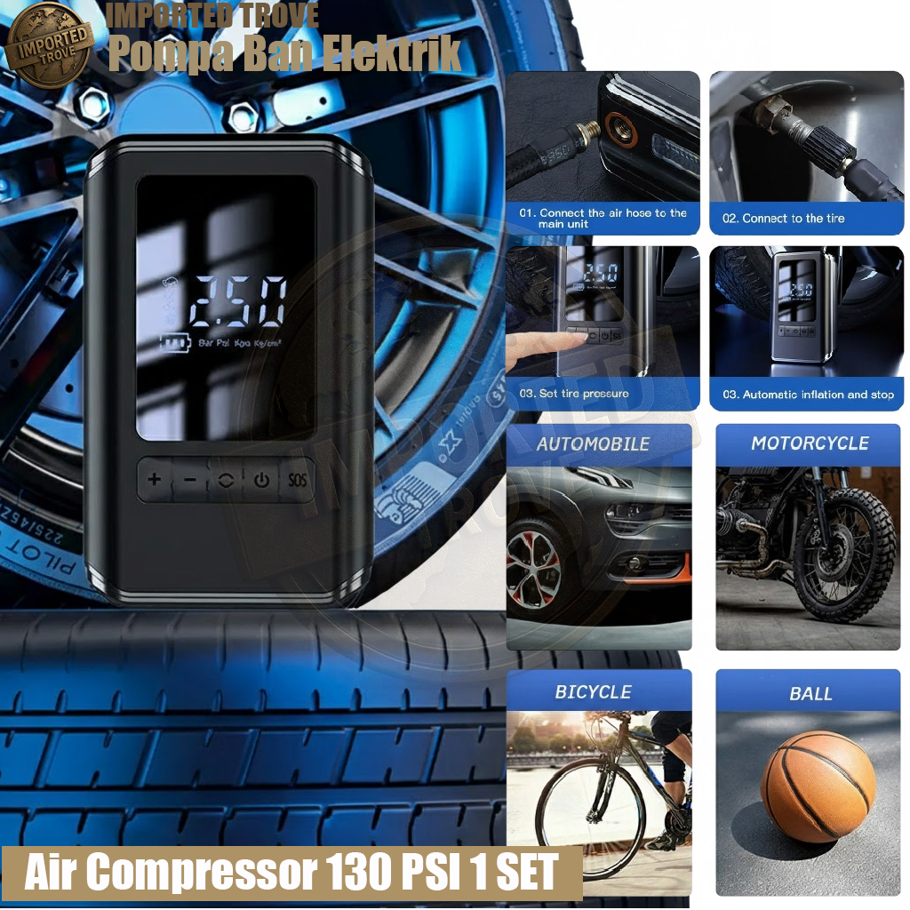 Pompa Angin Digital Portable, Kompresor Angin Mini, Pompa Ban Mobil Elektrik, Air Pump Wireless Moto