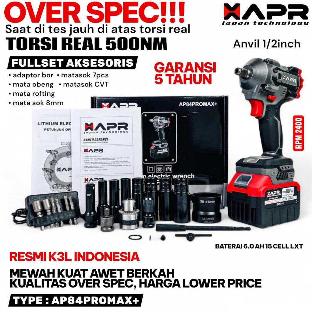 APR Impact Wrench Cordless AP84PROMAX+1000nm 1 BATRE 15CELL Mesin Pembuka Baut Mobil Motor