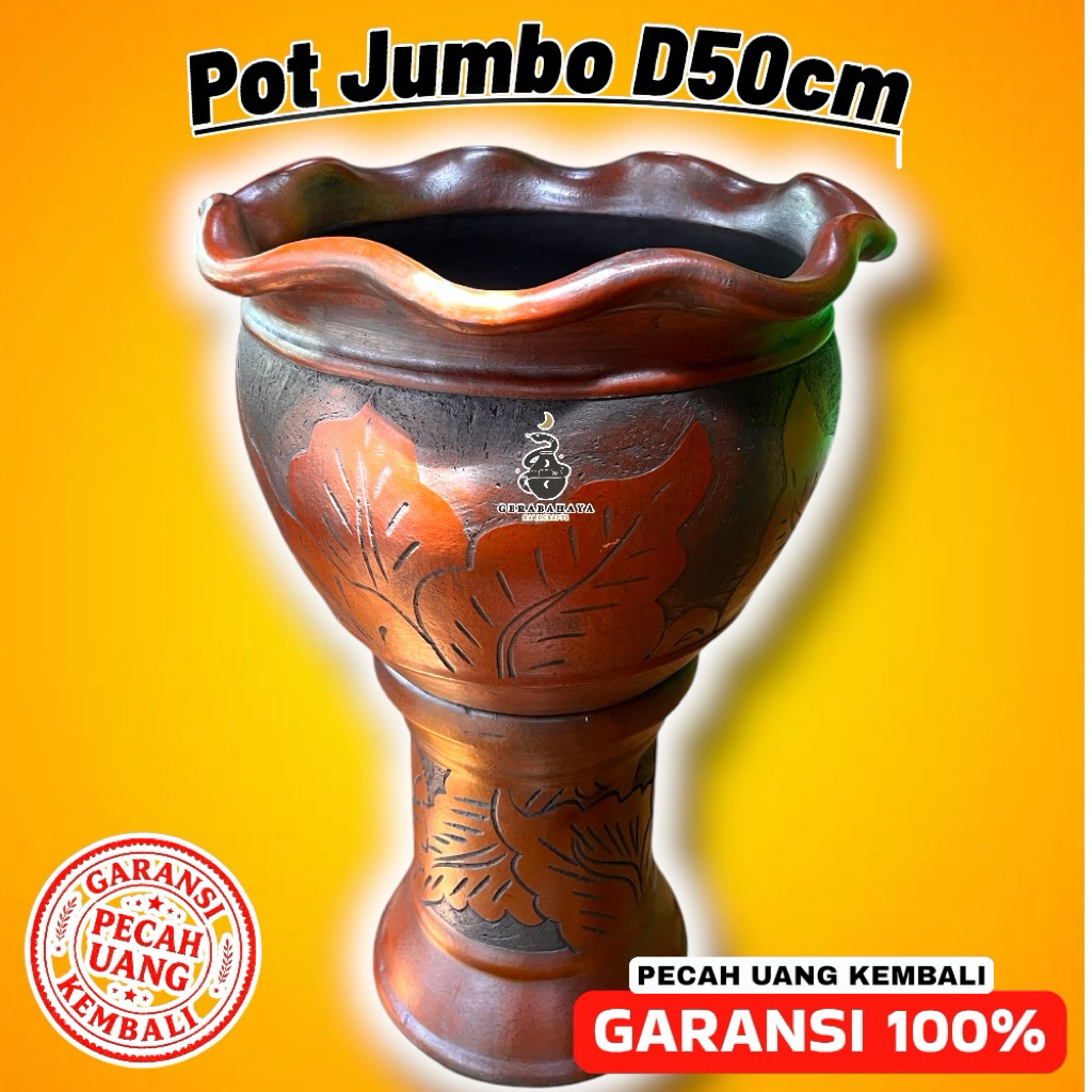 Pot D50cm Jumbo (FREE PACKING KAYU) Pot Jumbo Gerabah Tanah Liat