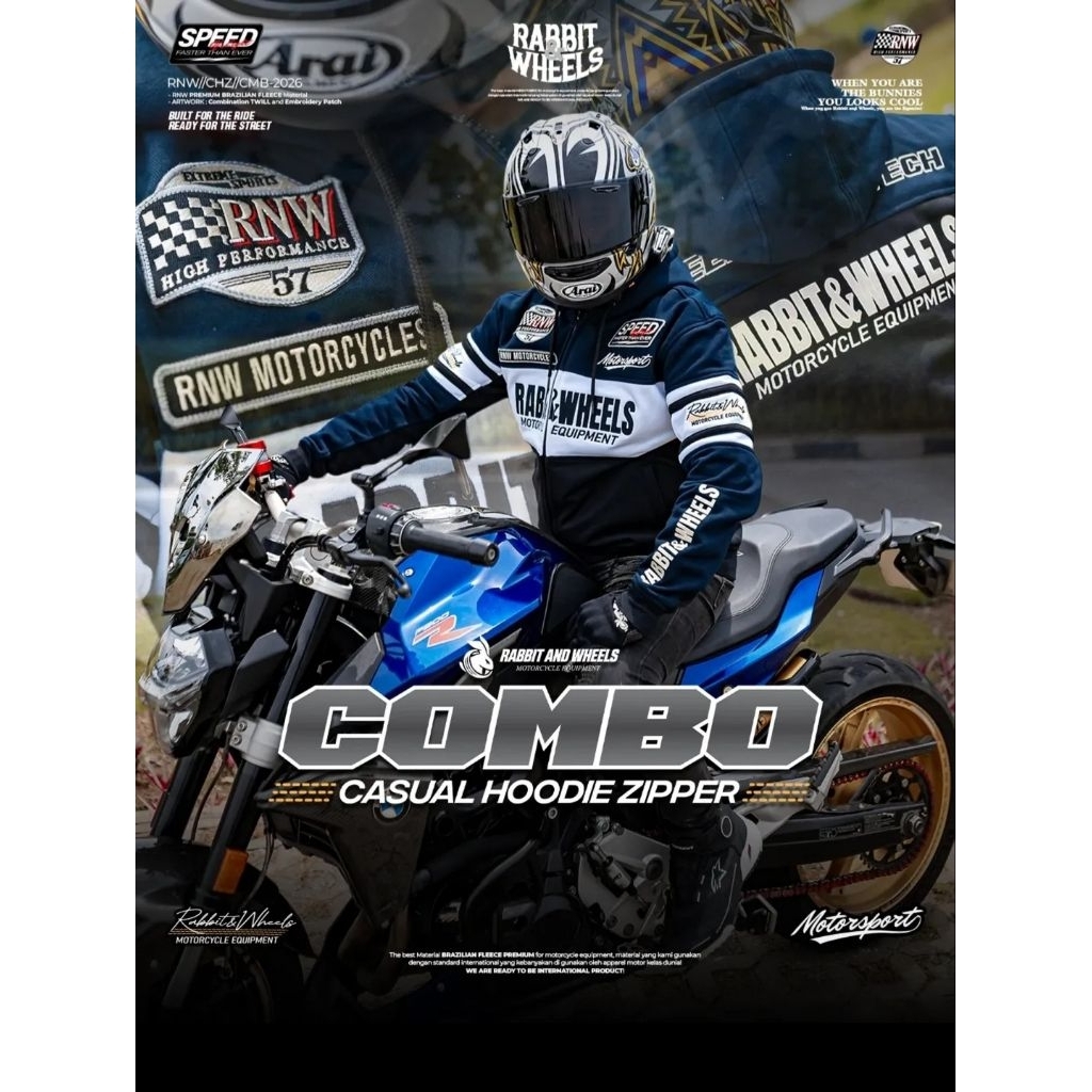 Rabbit and Wheels Combo Casual Hoodie Zipper Navy