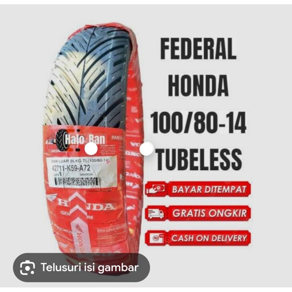BAN LUAR FEDERAL 100/80-14 TUBLLESS ORIGINAL