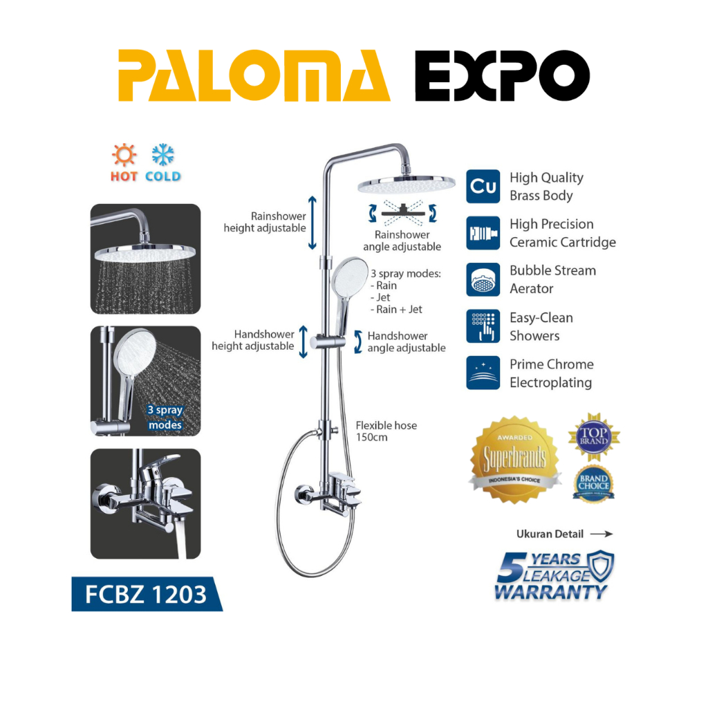 BREZIO FCBZ 1203 Shower Tiang Set Column Mandi Keran Kran Panas Dingin