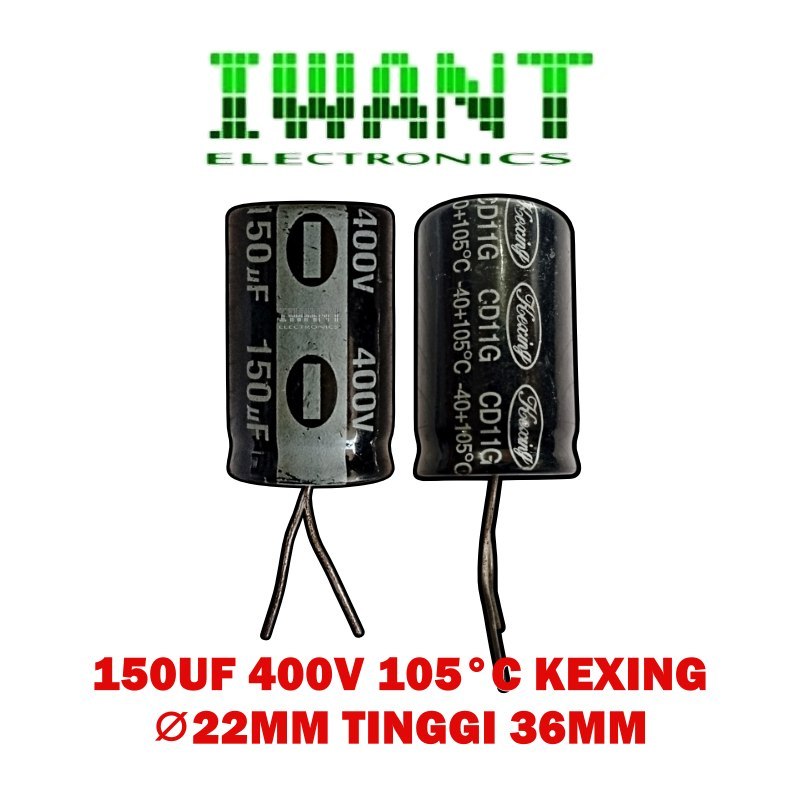 150UF 400V KAPASITOR ELKO 150UF 400V CAPASITOR ELCO 150UF 400V 105°C KEXING
