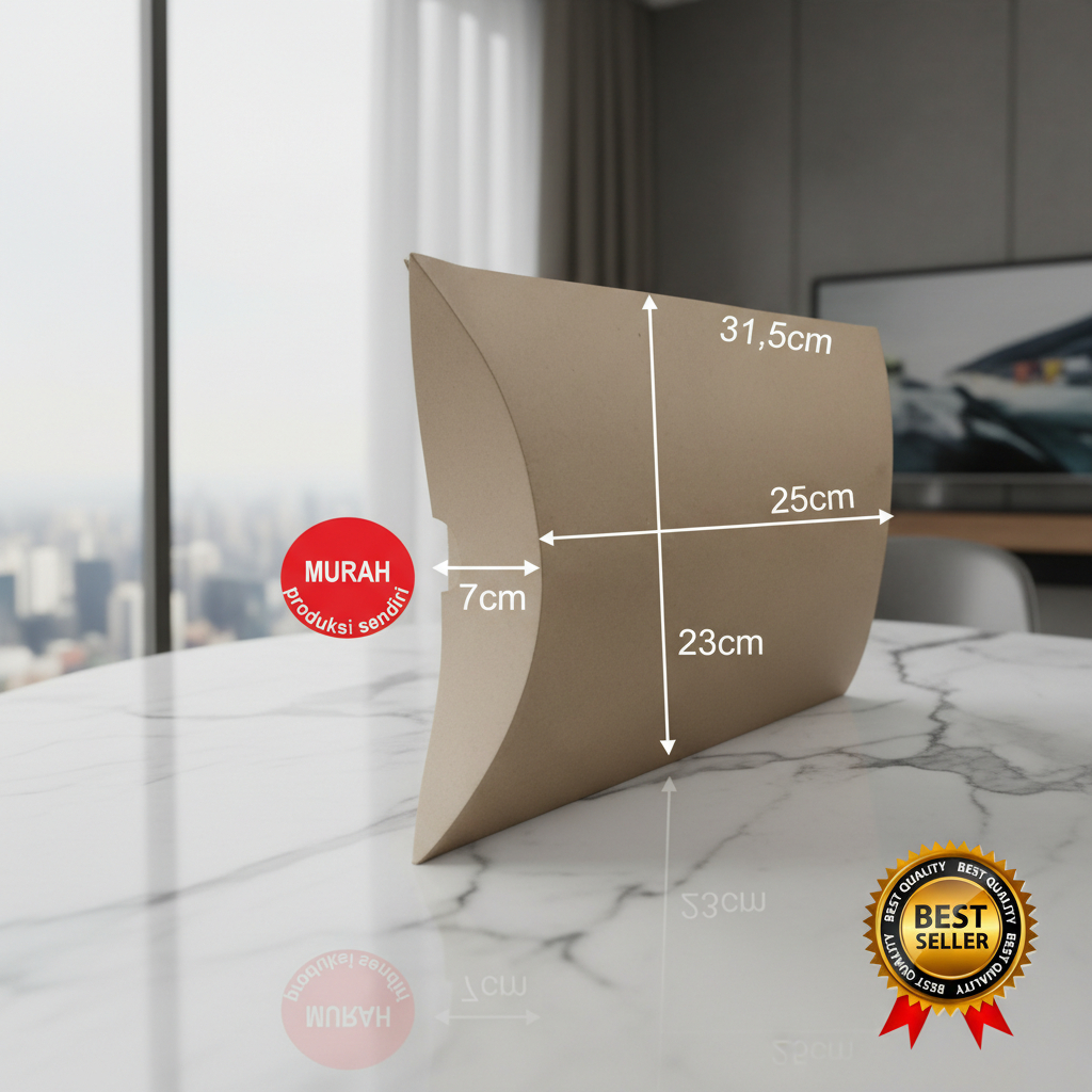 PILLOW BOX GIFT BANTAL KOTAK KADO PACKAGING KRAFT RUSTIC  BROWN KRAFT EXRTRA BESAR