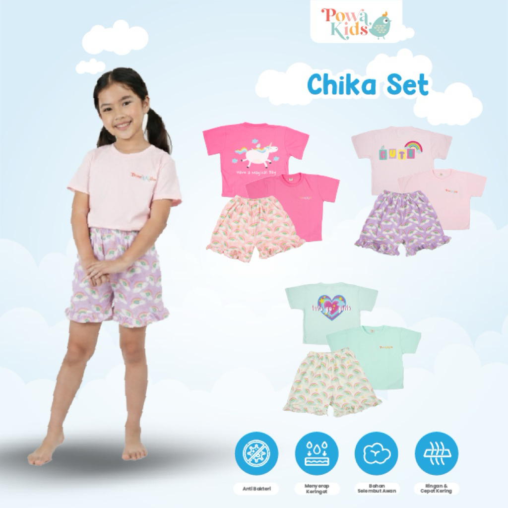 POWAKIDS - CHIKA SET | Setelan Baju Kaos Celana Pendek Anak Perempuan