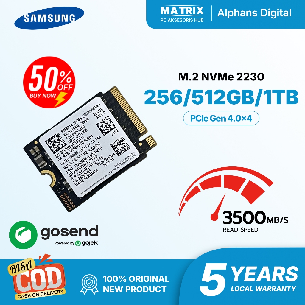 Samsung SSD M.2 NVMe PCIe 2230 256GB / 512GB Peningkatan Kecepatan Penyimpanan untuk Laptop