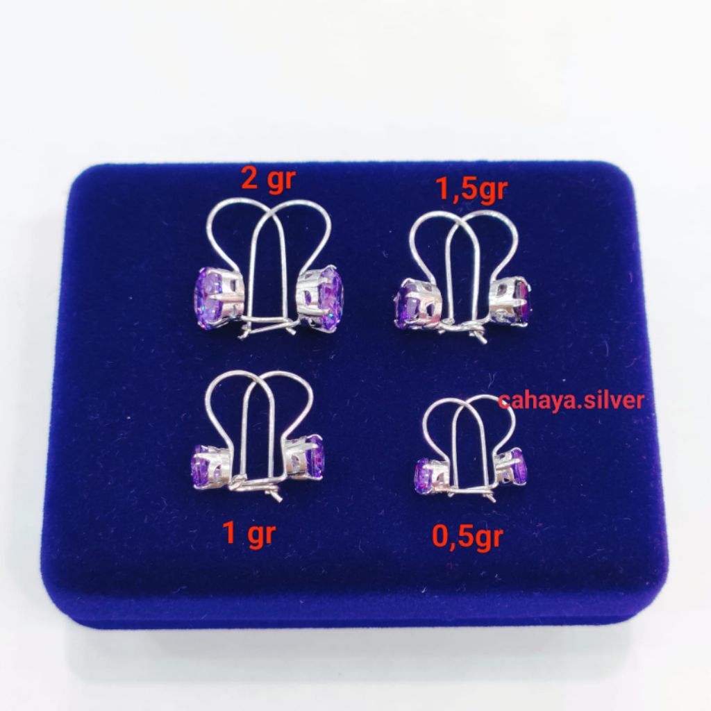 Anting Kait Desi Mata Ungu Perak Asli 925 Lapis Emas