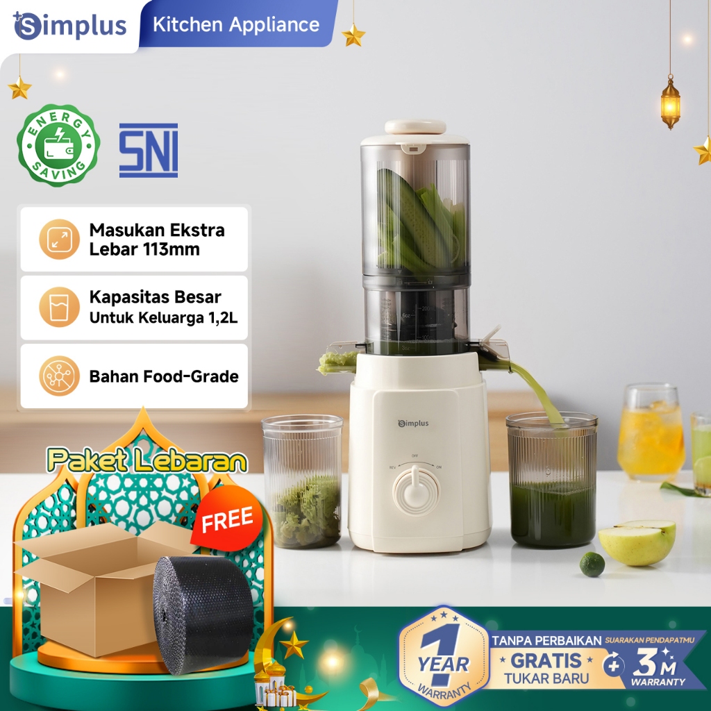 Simplus Slow Juicer Blender 1,2L Cold Press 113mm Cerat Lebar Sari Jus dan Ampas Terpisah