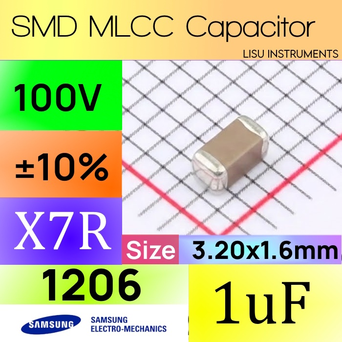 1uF 1206 100V X7R ±10% SMD MLCC Capacitor Samsung CL05B103KB5NNNC