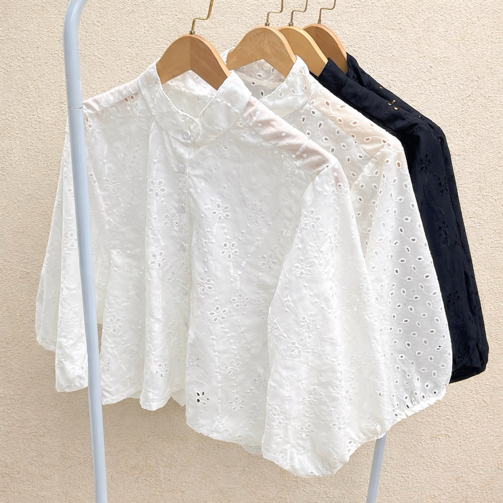 LORA BLOUSE LENGAN PANJANG BAJU ATASAN WANITA KATUN BOLONG KATUN BORDIR ATASAN BANGKOK ATASAN WANITA