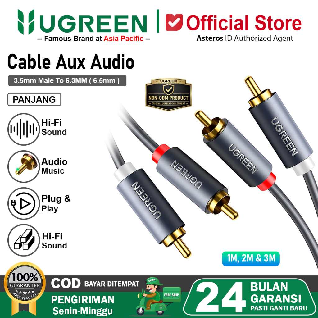 UGREEN Kabel 2 RCA To 2 RCA Male to Male Audio Gold Plated