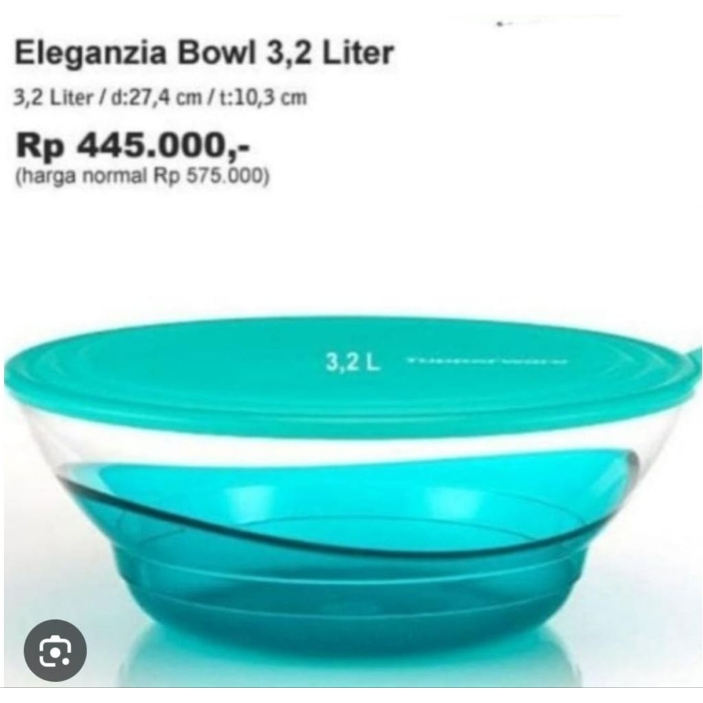 Tupperware Eleganzia Bowl 3.2liter 1pc mangkuk cantik besar mangkok toples plastik wadah sayur tempa