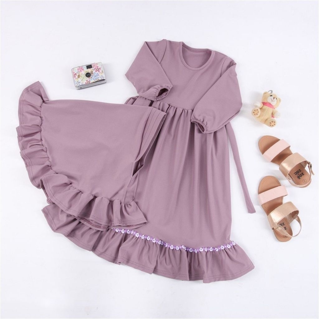 NAYLA KIDS - Gamis Anak syari (free Jilbab) usia Tanggung remaja baju muslim cringkle mekar dibawah 