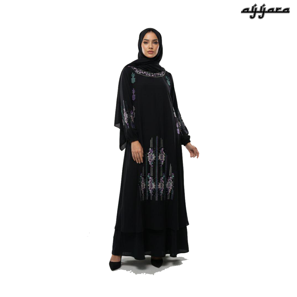 Gamis Ceruty Babydoll Sarimbit Bordir Bunga Turkeysh Set Hijab