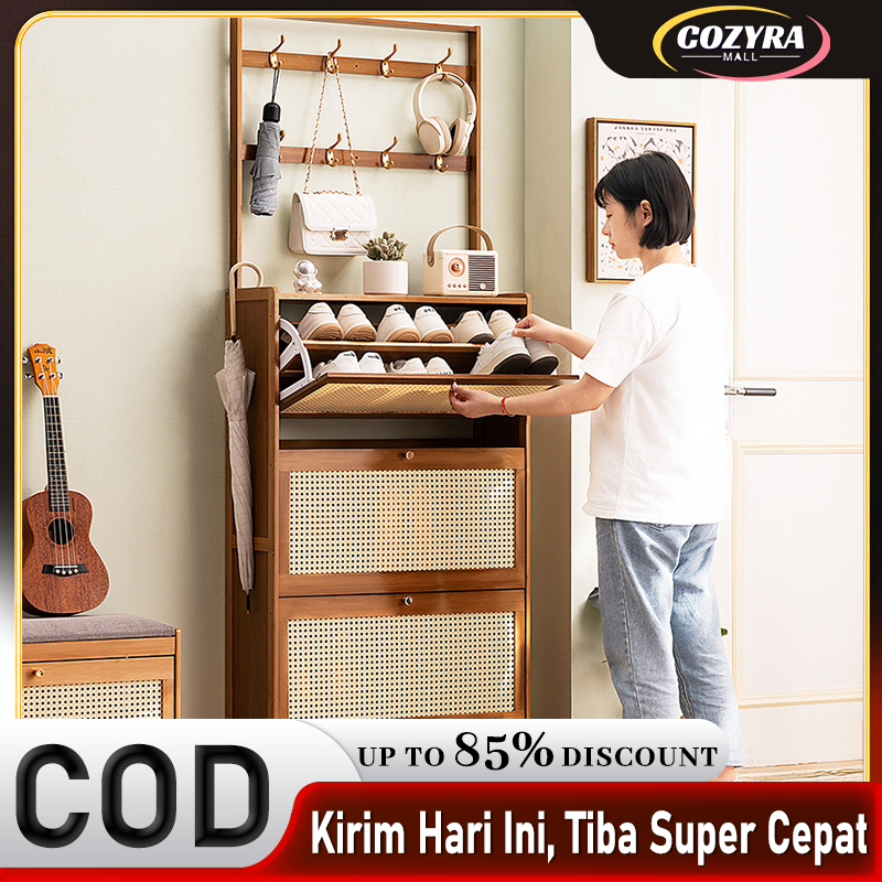 Lemari Sepatu Rak Sepatu Serbaguna Rak Sepatu Lipat Kayu Sepatu Gantungan Baju Box Sepatu dinding se