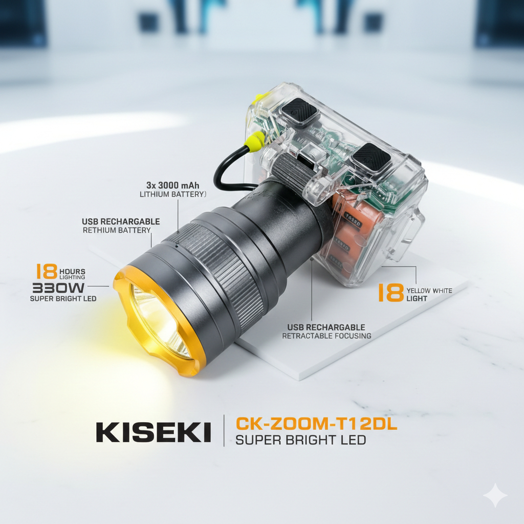 enter Kepala KISEKI Zoom Body Transparan CK-ZOOM T12DL Senter Kepala Super Terang