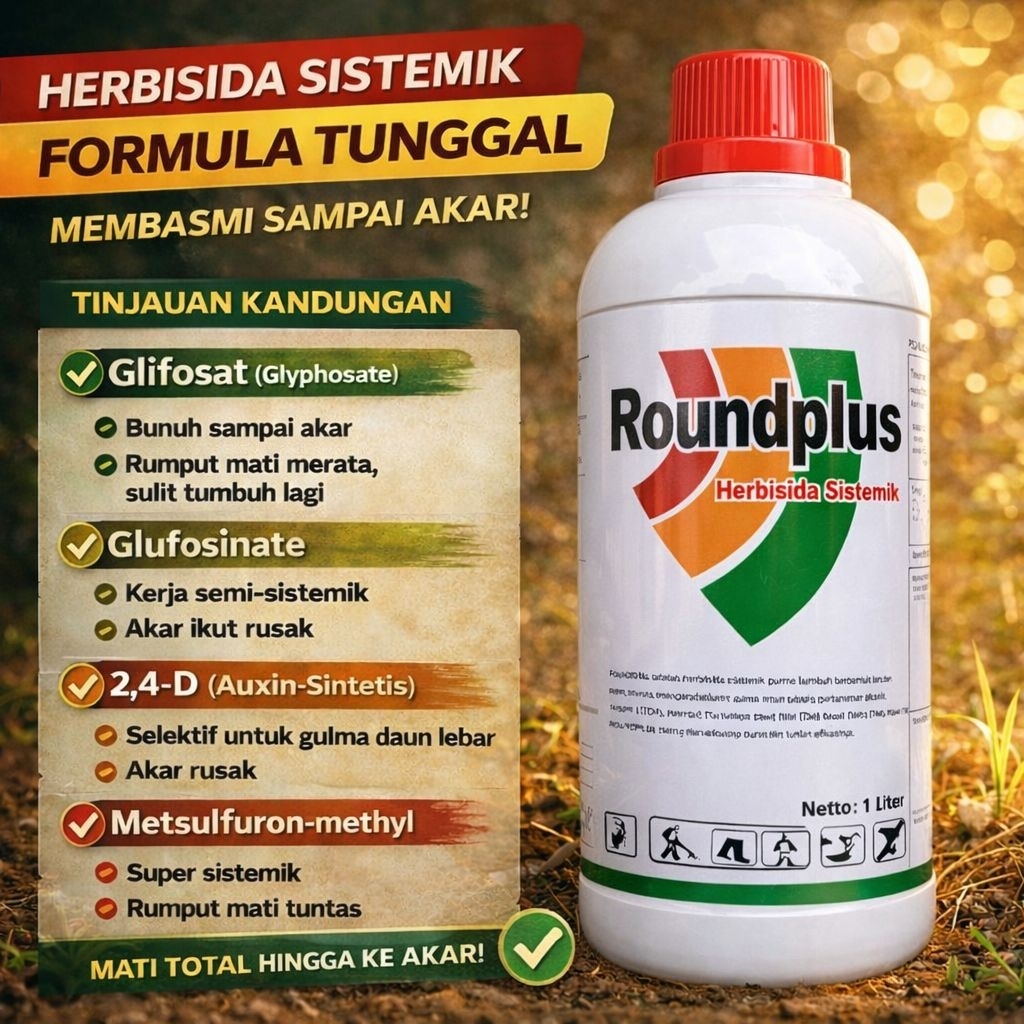 ROUNDPLUS Herbisida Sistemik Pembasmi Rumput & Gulma | Rumput Mati Sampai Akar | Racun Rumput Sistem