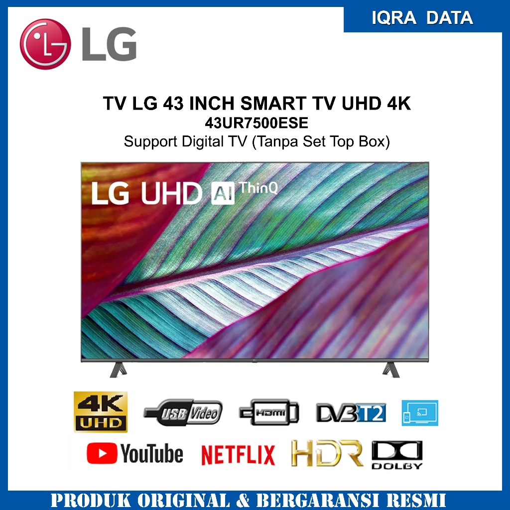LG 43 INCH SMART TV UHD 4K LG 43UR7500ESE - Youtube/Netflix - HDR - GARANSI RESMI 1 Tahun