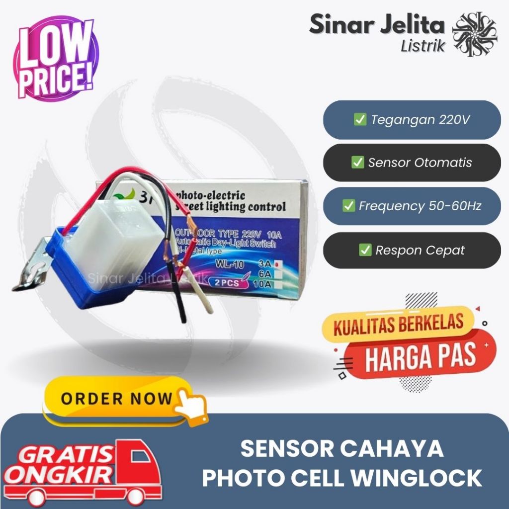 Fotosel WINGLOCK Sensor Cahaya Otomatis 10A/3A | Photocell WINGLOCK Sensor Lampu Otomatis