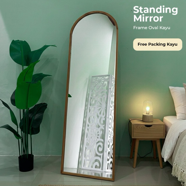 Standing mirror frame kayu Cermin berdiri Standing Mirror Cermin Full Body