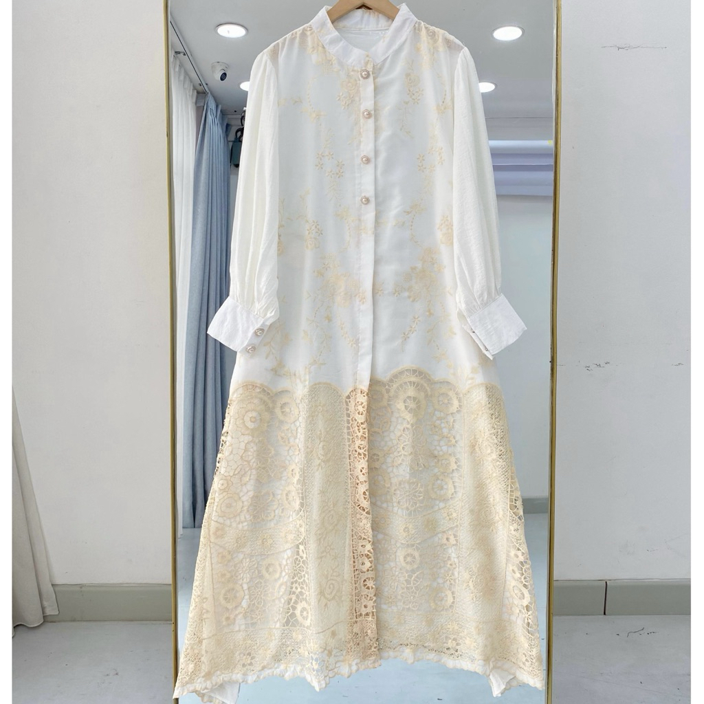 Gamis Putih Kombinasi Brokat - Lace Mewah Gamis Lebaran 2026