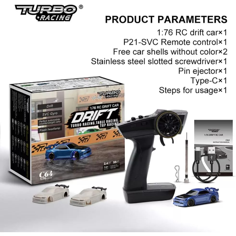 Turbo Racing C64 Blue Drift Car RC