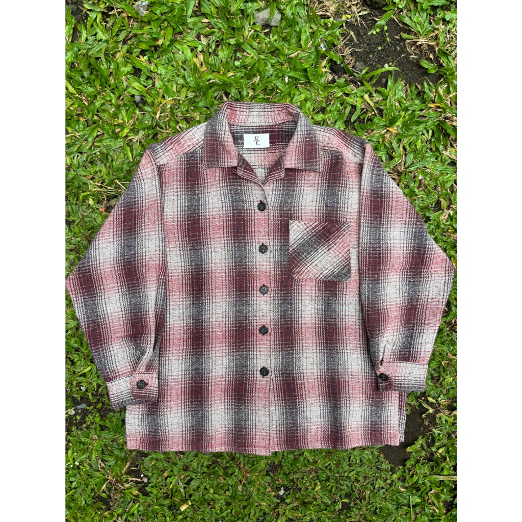 TB Sports Shadow Plaid Check Flannel Camp Shirt - Loop Collar - Made in Japan