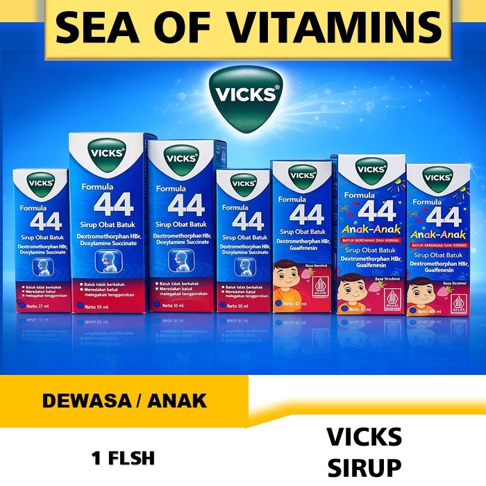1 FLSH VICKS FORMULA 44 DEWASA/ANAK SYRUP OBAT BATUK PILEK ALL VARIAN 27ML 54ML 100ML
