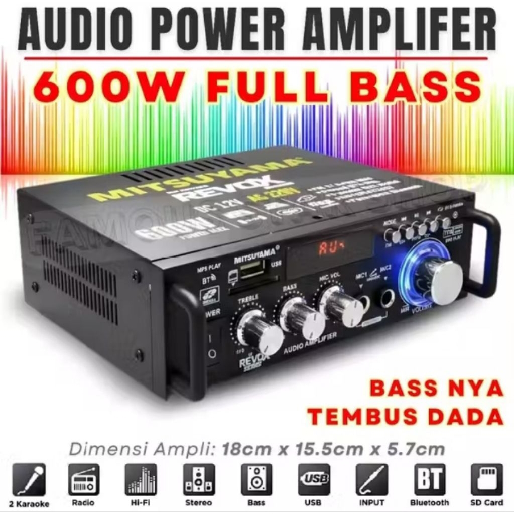 power amplifier mini 600watt super bass dua colokkan mic amplifier karaoke bluetooth