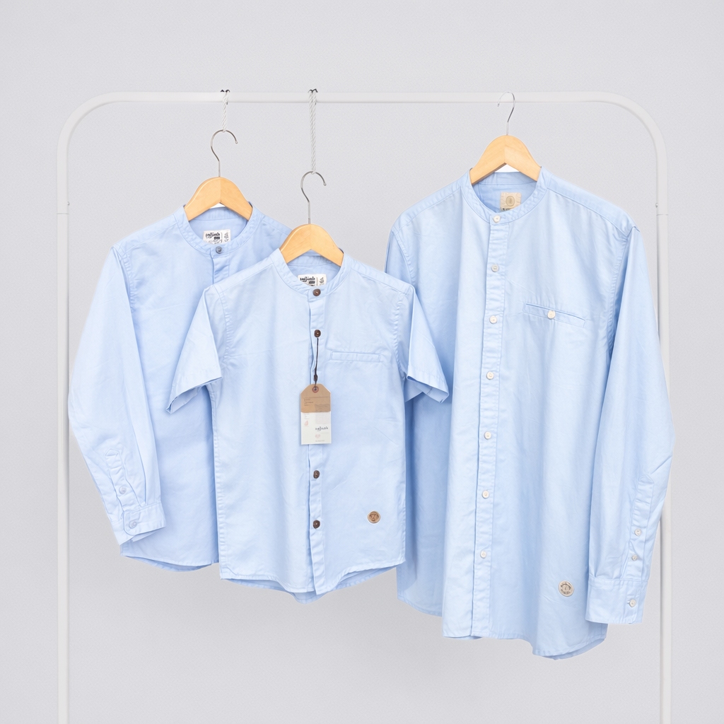 SAJUAK - Kemko Katun Twill Gap Blue Sea Couple Ayah Anak Kemeja koko Baju Koko Biru Laut