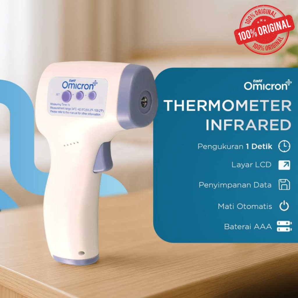 TaffOmicron Thermogun Termometer Infrared Digital Non Contact Alat Ukur Suhu Tubuh Badan Dahi Tanpa 