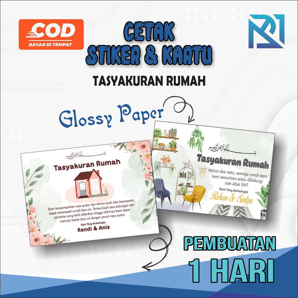 Cetak Stiker Tasyakuran Rumah / Syukuran Rumah, Kartu Tasyakuran Rumah / Syukuran Rumah