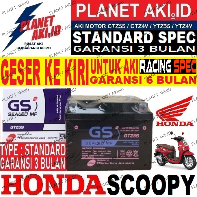 Aki Motor Honda Scoopy FI CLASSIC Aki Kering Accu Kering MF GTZ5S