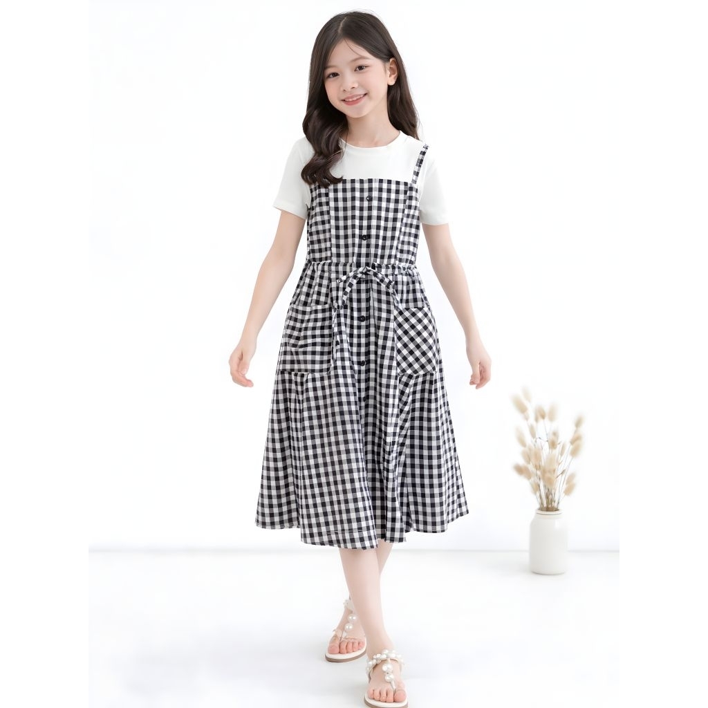 Dress Anak Perempuan Motif Kotak Baju Gaun Casual Remaja Tanggung Baju Anak Motif Gingham Ro