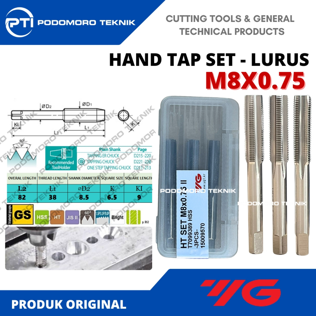Hand Tap M8 x 0.75 HT SET M8 X 0.75 HAND TAP TJ099389 MERK YG1