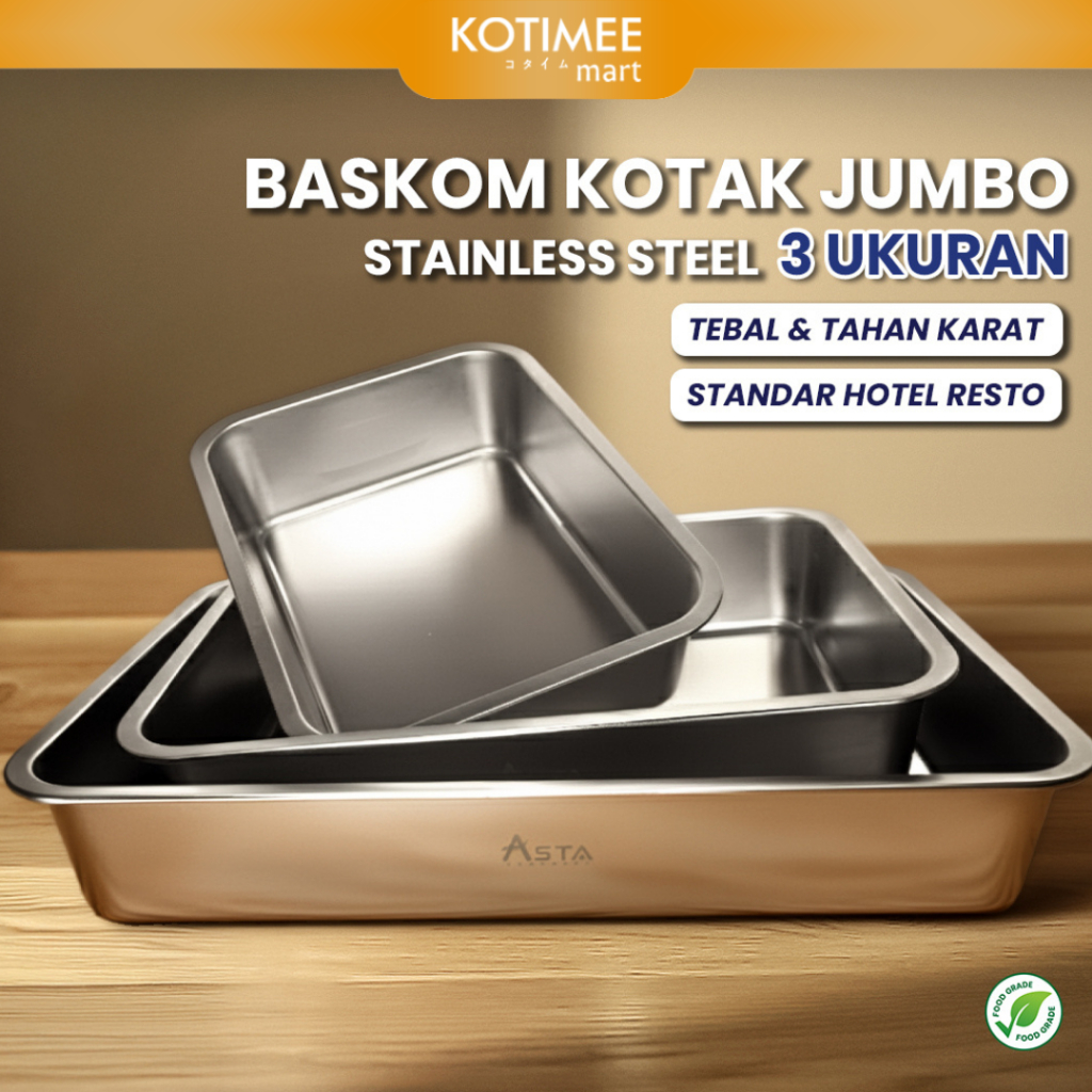 Baskom Jumbo Kotak - Stainless Resto Food Tray - Baki Besar Persegi - Premium | Asta Homeware