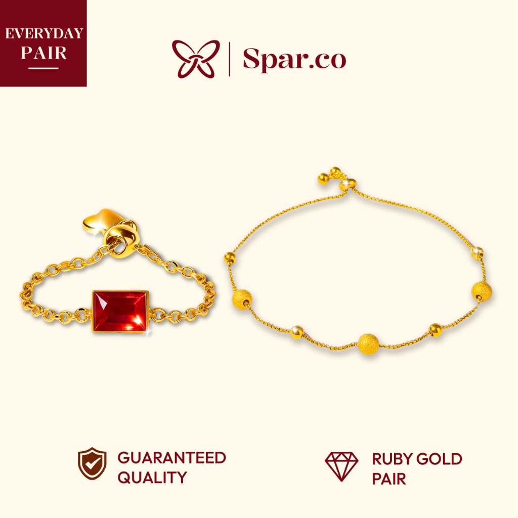 Spar.co Bundle Set Gelang Serut Rantai Titanium Berlapis Emas + Cincin Titanium Rantai Emas Dengan P