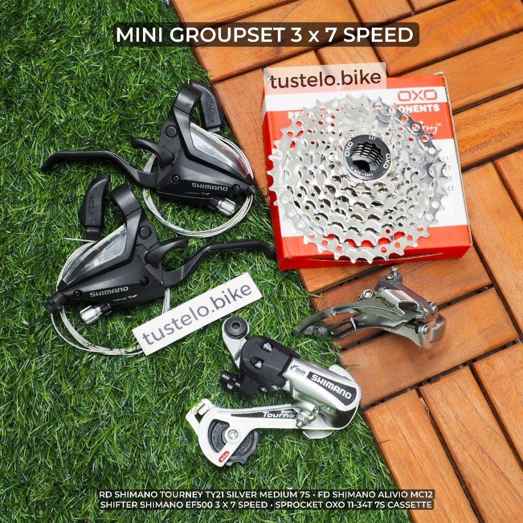 Mini Groupset Shimano Tourney x Alivio 7s Shifter EF500 3x7 Speed Brakelever FD Alivio MC12 RD Tourn