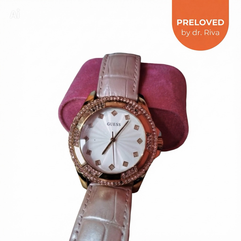 PRELOVED BY dr. Riva — Jam Tangan Wanita GUESS Analog Pink Leather 40mm (Defect Minor)