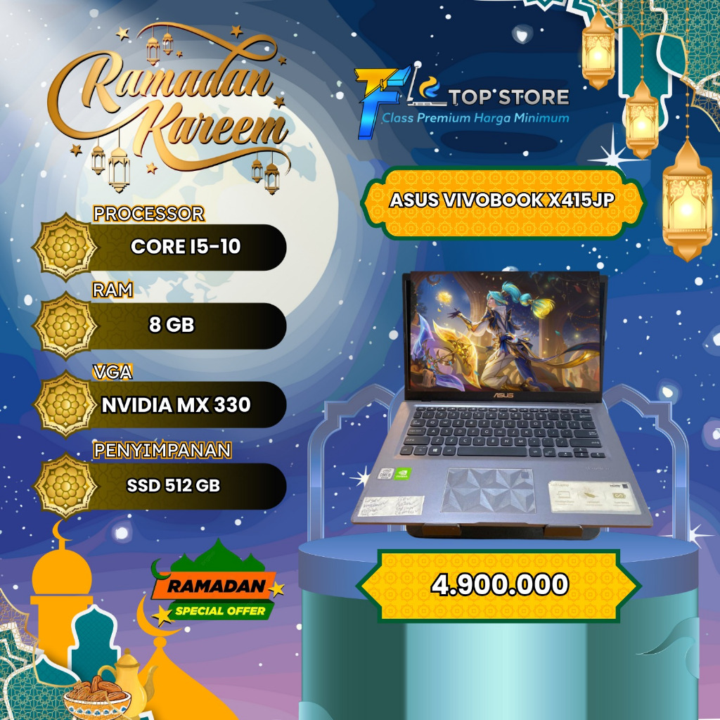 LAPTOP ASUS VIVOBOOK X415JP CORE I5 GEN 10 SSD 512/8GB-NVIDIA MX330