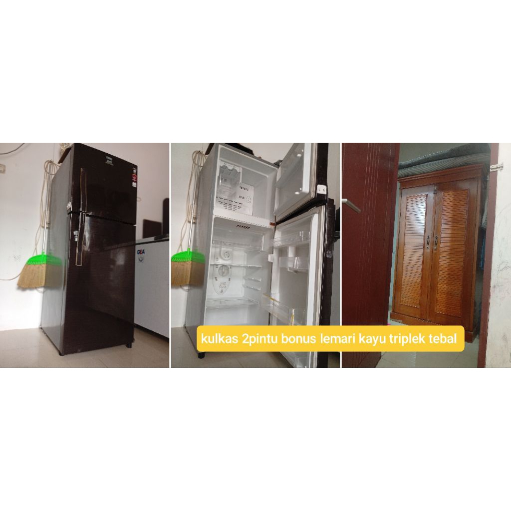 kulkas bekas second 2pintu merk Polytron bonus lemari Ciledug mencong