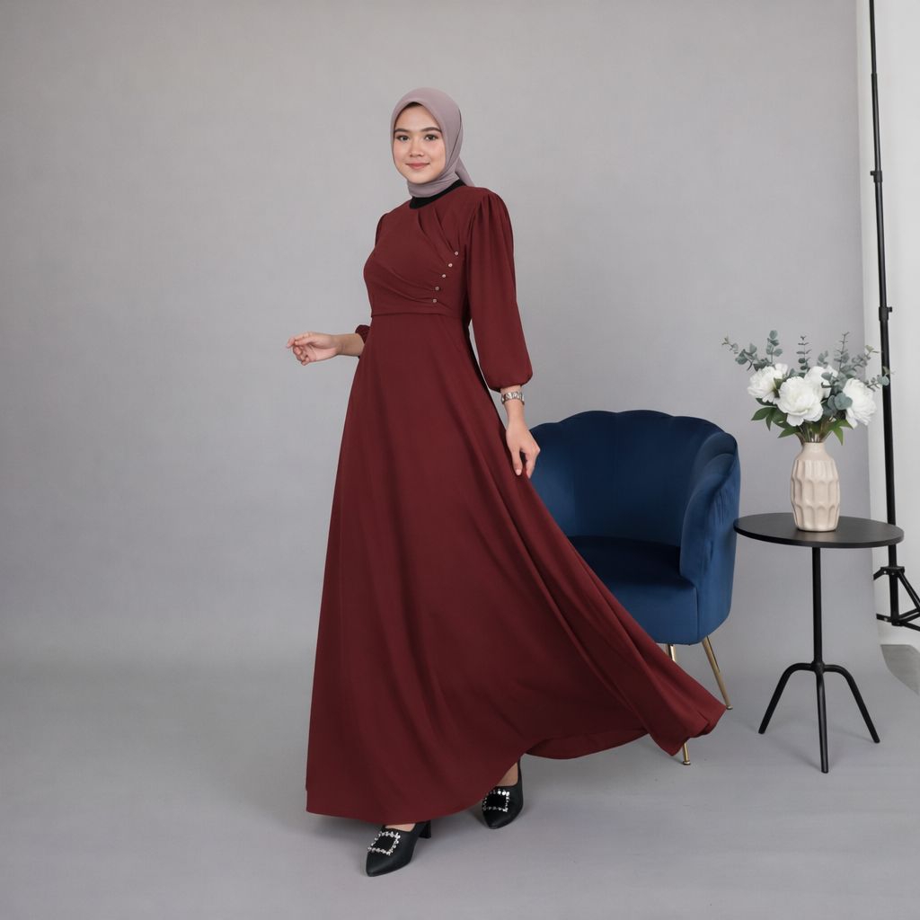 Dress Naomi Ceruty Baby Doll / Dress Kondangan / Dress Rempel Hiasan Mutiara Putih