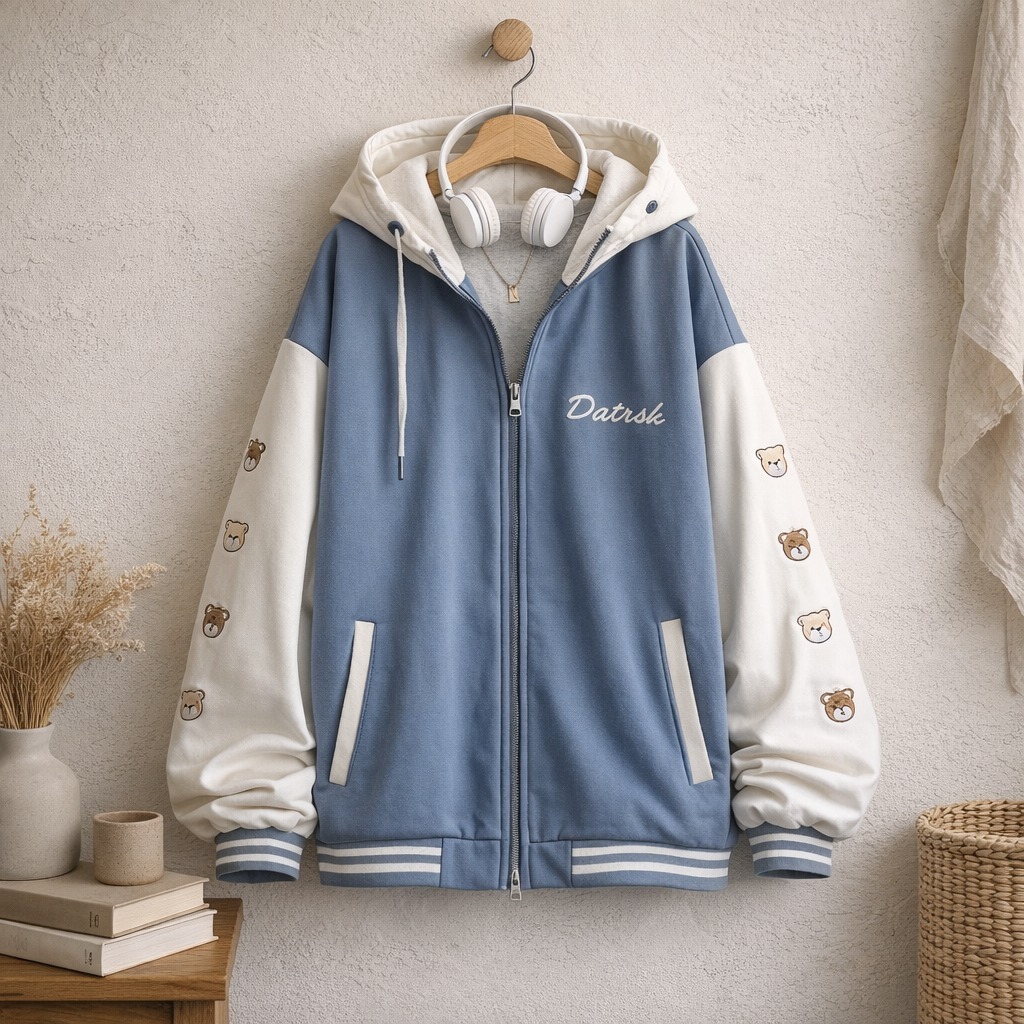 Naluna Studio Hoodie Bear Datsk Wanita Pria Jaket Hoodie Lucu Casual
