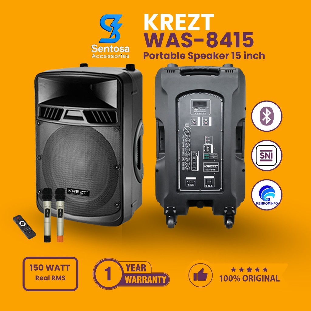 KREZT WAS-8415 Portable Speaker 15 Inch Speaker Bluetooth TWS