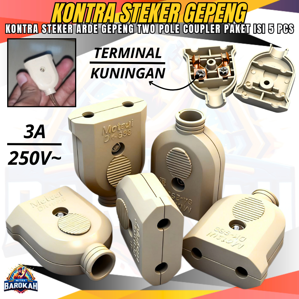 Kontra Steker Cewek Gepeng Terminal Kuningan Paket Isi 5 Pcs / Kontra Steker Gepeng / Colokan Sambun