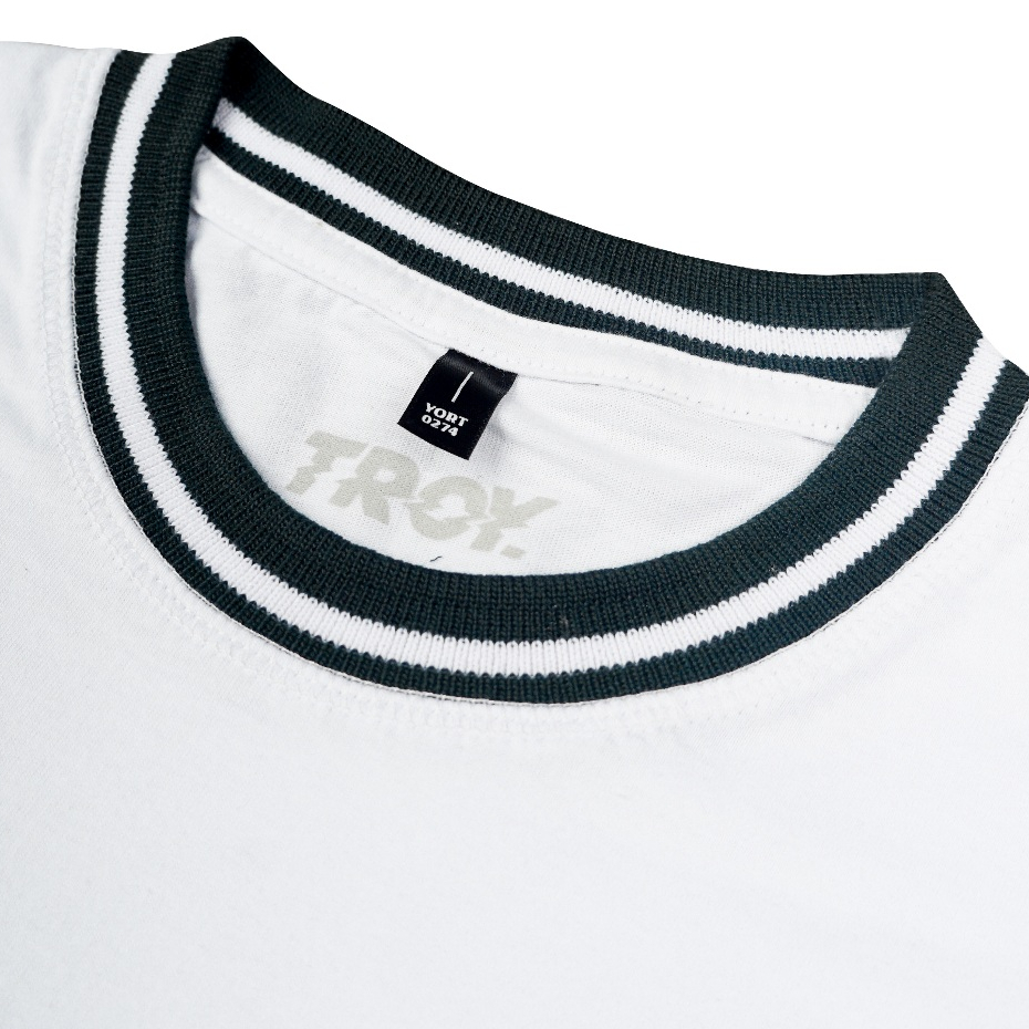 Troy Company Neck Strip Tshirt White Brawn - Kaos Lengan Pendek Kaos Putih KST 3546-2G1W