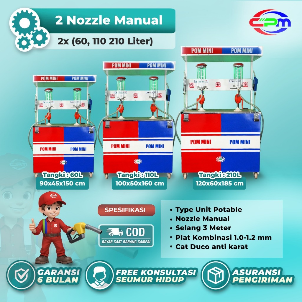 Pom Mini - Pertamini Manual 2 Nozzle Kapasitas 2x60/2x110/2x210 Liter