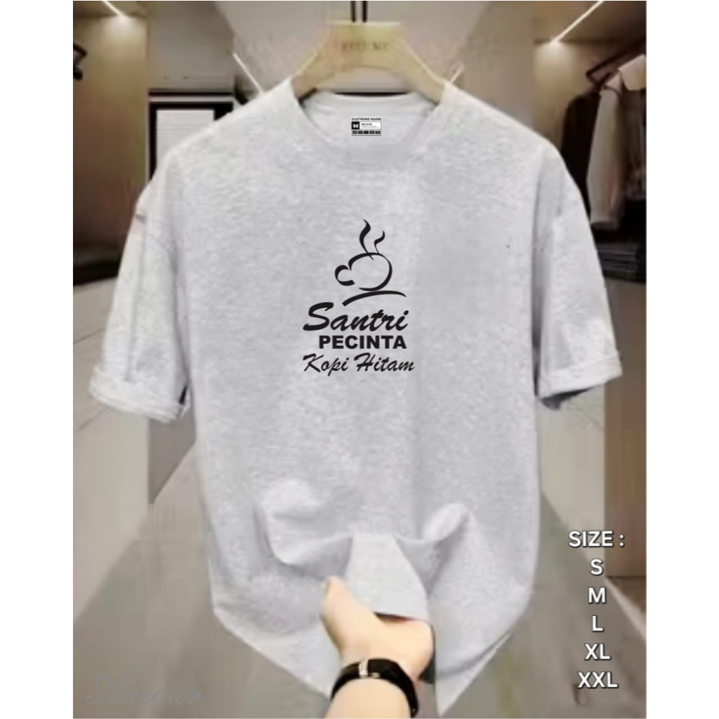 RR Distro Promo Kaos Santri Pecinta Kopi Logo Hitam Unisex Bahan Katun Tebal Lembut Motif Lengan Pen